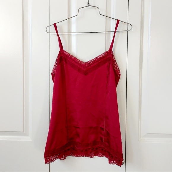 White House Black Market Tops - Red Lace Trim Satin Camisole Lingerie Medium White House Black Market Valentines